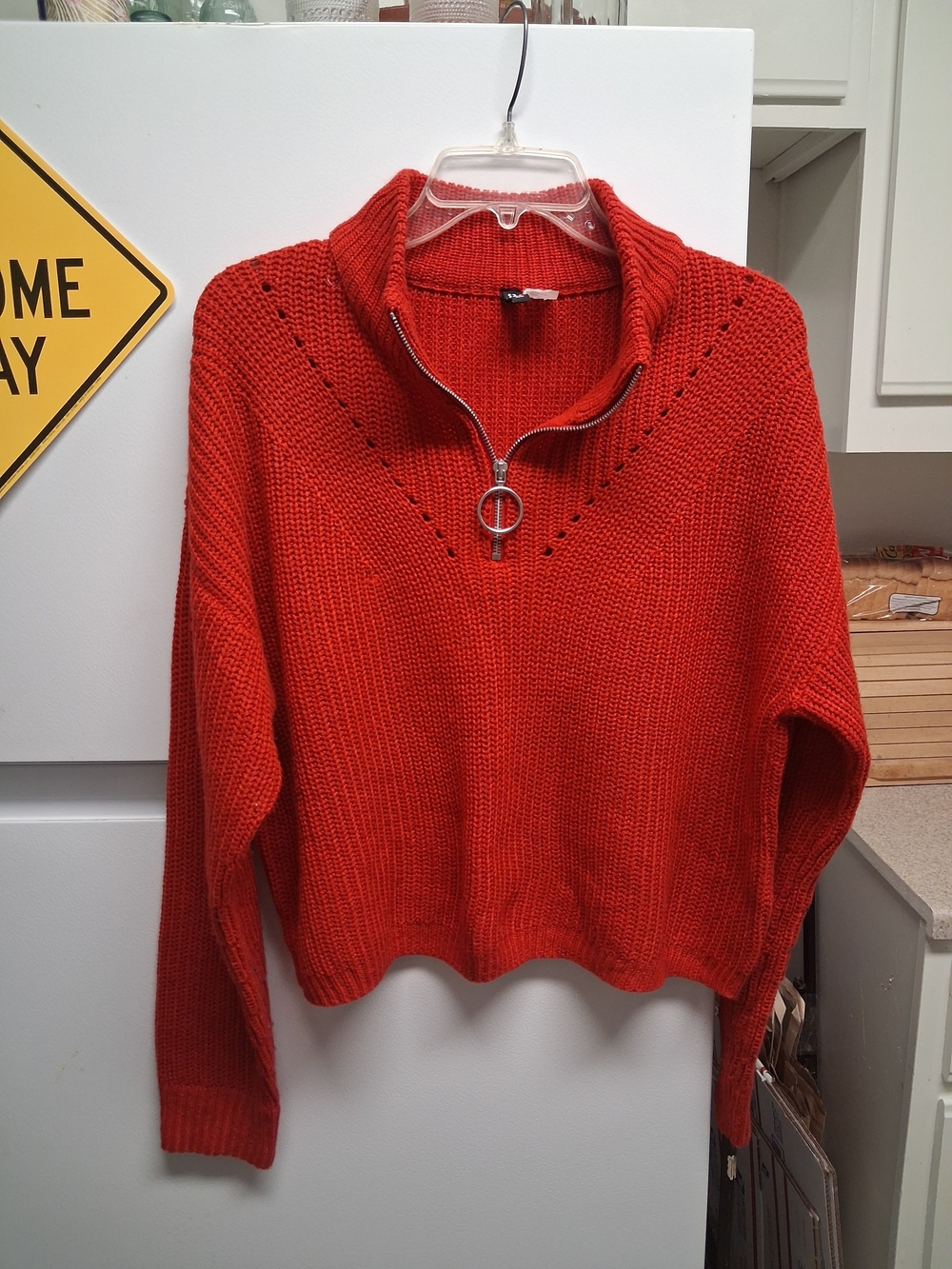 Divided Bright Red Half-Zip Cowl Knit Sweater